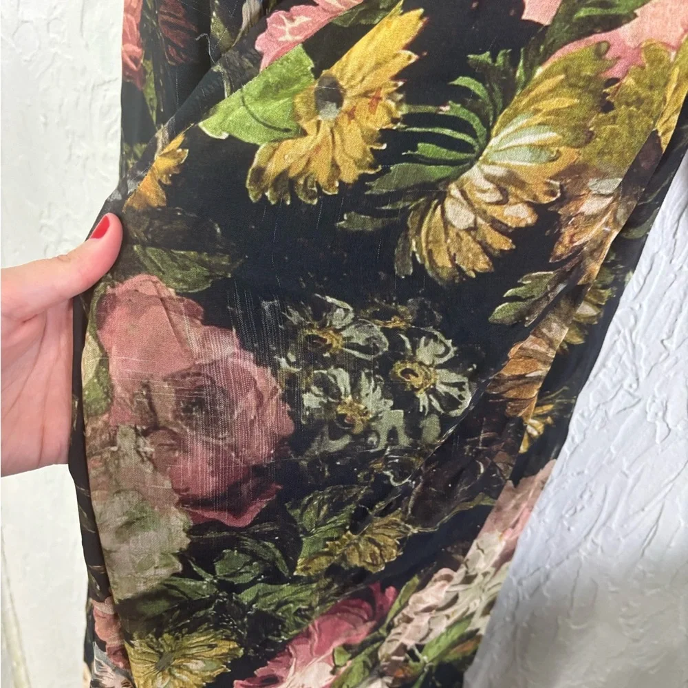 Reformation Floral tie front/ v-neck wide leg jumpsuit Black Size 4 - Picture 12 of 12